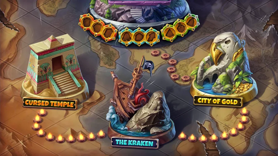 Pirots 5 lobby offering three worlds and nine token slots